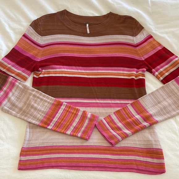 Free People Striped Scoop Neck Sweater Medium - Picture 2 of 5